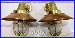 Nautical Marine Brass Wall Sconce Outdoor Ship Light With Copper Shade Set Of 2