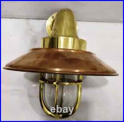 Nautical Marine Brass Wall Sconce Outdoor Ship Light With Copper Shade Set Of 2