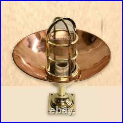 Nautical Marine Bulkhead Light Antique Brass Ceiling Fixture With Copper Shade