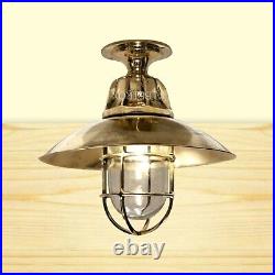 Nautical Marine Bulkhead Light Antique Brass Ceiling Vintage Fixture With Shade