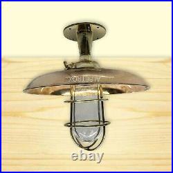 Nautical Marine Bulkhead Light Antique Brass Retro Ceiling Fixture With Shade