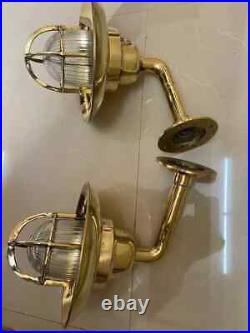 Nautical Marine Reclaimed Swan Brass Wiska Wall Light with Brass Shade Set of 2