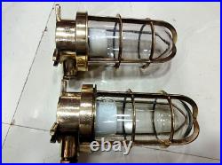 Nautical Marine Ship Old Brass Mount Bulkhead Passageway Light 2 Pcs