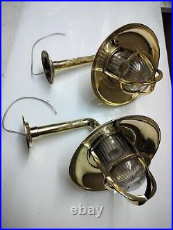 Nautical Marine Swan Brass Wiska Wall Light with Brass Shade Set of 2