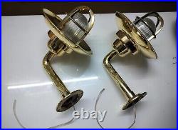 Nautical Marine Swan Brass Wiska Wall Light with Brass Shade Set of 2