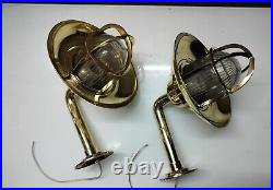 Nautical Marine Swan Brass Wiska Wall Light with Brass Shade Set of 2