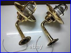 Nautical Marine Swan Brass Wiska Wall Light with Brass Shade Set of 2