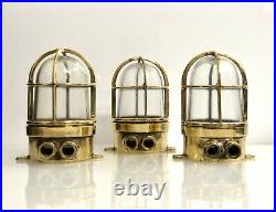 Nautical Marine Vintage Solid Brass Old Antique Ceiling Wall Lamp/light Lot Of 3