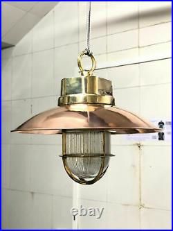 Nautical Maritime Antique Brass Vintage Original Hanging Light With Shade 1 Pcs