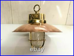 Nautical Maritime Antique Brass Vintage Original Hanging Light With Shade 1 Pcs