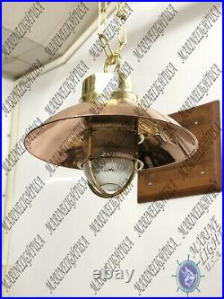 Nautical Maritime Antique Brass Vintage Original Hanging Light With Shade/Hook