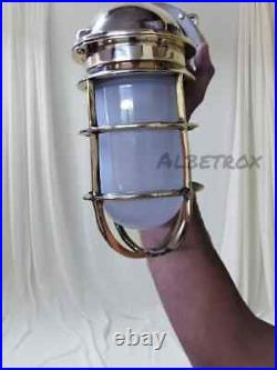 Nautical New Marine Brass Wall Sconce Oceanic Ship Light With Frosted Glass