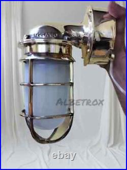 Nautical New Marine Brass Wall Sconce Oceanic Ship Light With Frosted Glass