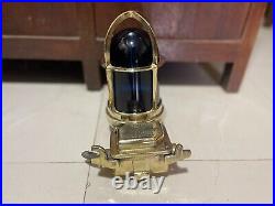 Nautical Old Antique Ship Brass Passageway Bulkhead Light With Blue Glass