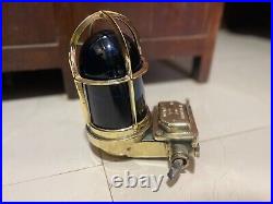 Nautical Old Antique Ship Brass Passageway Bulkhead Light With Blue Glass