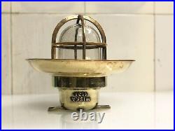 Nautical Original Brass Ceiling Mount Vintage Wiska Bulkhead Light with Shade