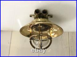 Nautical Original Brass Ceiling Mount Vintage Wiska Bulkhead Light with Shade