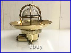 Nautical Original Brass Ceiling Mount Vintage Wiska Bulkhead Light with Shade