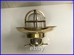 Nautical Original Brass Ceiling Mount Vintage Wiska Bulkhead Light with Shade