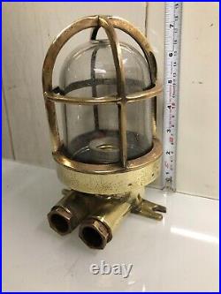 Nautical Original Brass Ceiling Mount Vintage Wiska Bulkhead Light with Shade