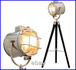 Nautical SEARCHLIGHT with Black Tripod Stand Vintage Theater SPOT Light Floor LA