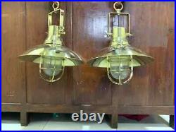 Nautical Ship Marine New Solid Brass Hanging Cargo Pendant Light & shade 2 pcs