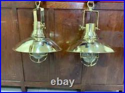 Nautical Ship Marine New Solid Brass Hanging Cargo Pendant Light & shade 2 pcs