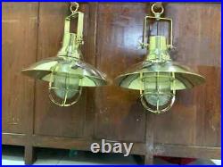 Nautical Ship Marine New Solid Brass Hanging Cargo Pendant Light & shade 2 pcs