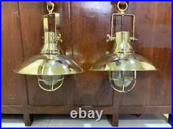 Nautical Ship Marine New Solid Brass Hanging Cargo Pendant Light & shade 2 pcs