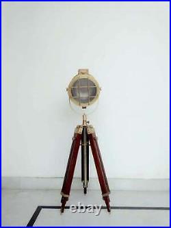 Nautical Spotlight Searchlight Tripod Lighting Vintage Floor Lamp -Brass Finish