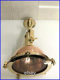 Nautical Style Solid Brass and Copper Vintage Ship Pendant Light with Mount Base