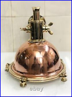 Nautical Style Solid Brass and Copper Vintage Ship Pendant Light with Mount Base