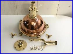 Nautical Style Solid Brass and Copper Vintage Ship Pendant Light with Mount Base