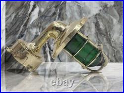 Nautical Style Vintage Brass Wall Sconce Shade Light with Green Red Glass