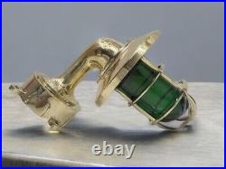 Nautical Style Vintage Brass Wall Sconce Shade Light with Green Red Glass