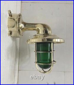 Nautical Style Vintage Brass Wall Sconce Shade Light with Green Red Glass