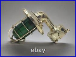 Nautical Style Vintage Brass Wall Sconce Shade Light with Green Red Glass