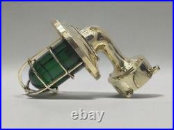 Nautical Style Vintage Brass Wall Sconce Shade Light with Green Red Glass