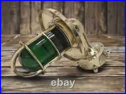 Nautical Style Vintage Brass Wall Sconce Shade Light with Green Red Glass