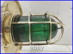 Nautical Style Vintage Brass Wall Sconce Shade Light with Green Red Glass