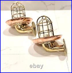 Nautical Style Wall Sconce Bulkhead Light Brass With Copper Shade 2 Pcs