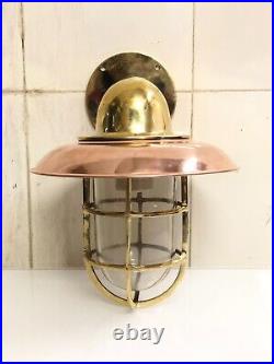Nautical Style Wall Sconce Bulkhead Light Brass With Copper Shade 2 Pcs