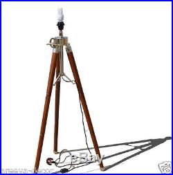 Nautical Teak Wood Light Vintage Floor Lamp Wooden Tripod Stand Use With Shade