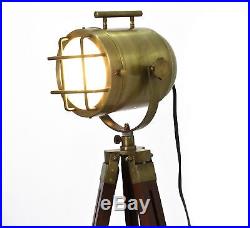 Nautical Vintage Antique Floor Lamp Wooden Tripod Lighting Spotlight/Searchlight