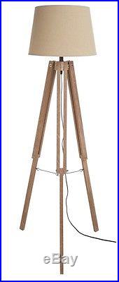 Nautical Vintage Esk Tripod Floor Lamp Natural Light Shade Washed Wood Legs NEW