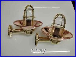 Nautical Vintage Light Brass Marine Antique Light with Shade 2 Pcs