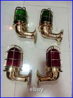 Nautical Vintage Solid Brass Passgeway Wall Light Red/Green Glass 4 Pieces