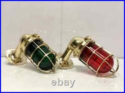 Nautical Vintage Solid Brass Passgeway Wall Light Red/Green Glass 4 Pieces