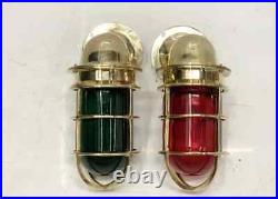 Nautical Vintage Solid Brass Passgeway Wall Light Red/Green Glass 4 Pieces