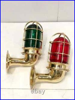 Nautical Vintage Solid Brass Passgeway Wall Light Red/Green Glass 4 Pieces